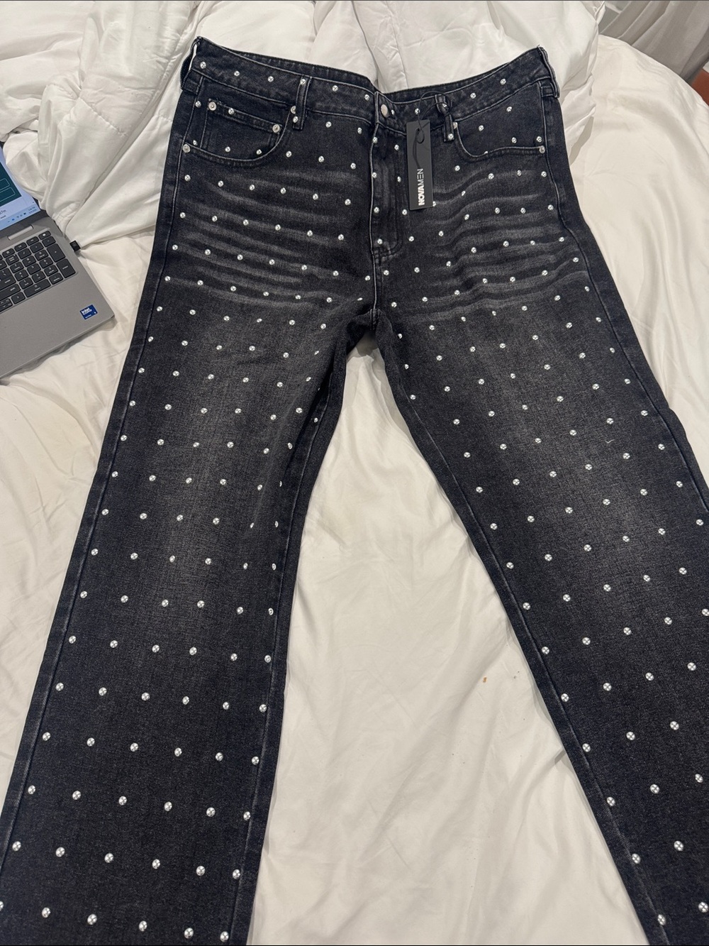 Nova men Embellished Black Rhinestone Straight Jeans